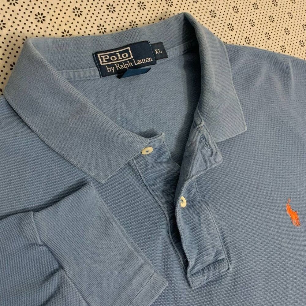 Polo Ralph Lauren Men XL Long Sleeve Pique Polo Shirt Blue 100% Cotton